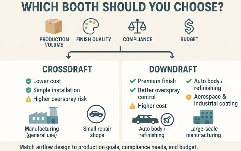 Crossdraft vs Downdraft: Guía de Flujo de Aire en Cabinas de Pintura