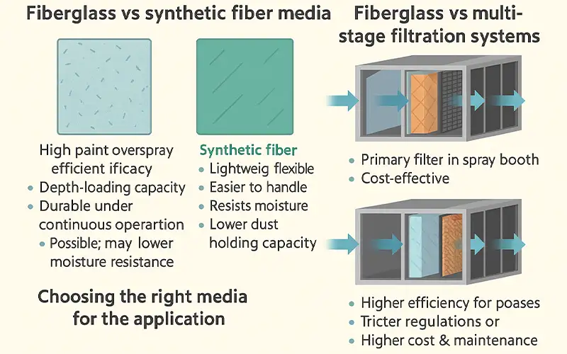 ¿Qué es el medio filtrante de fibra de vidrio para retención de pintura?