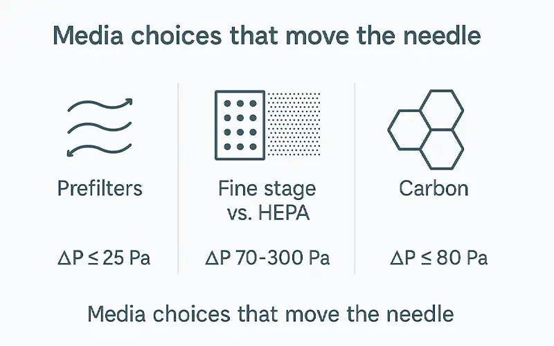 Elección de medios filtrantes para metros: Prefiltros ePM1, filtros finos y etapas de carbón activado