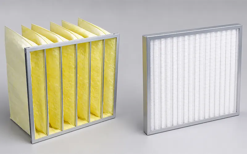 Filtros de panel y de bolsa para comparar opciones de filtración en sistemas HVAC comerciales.
