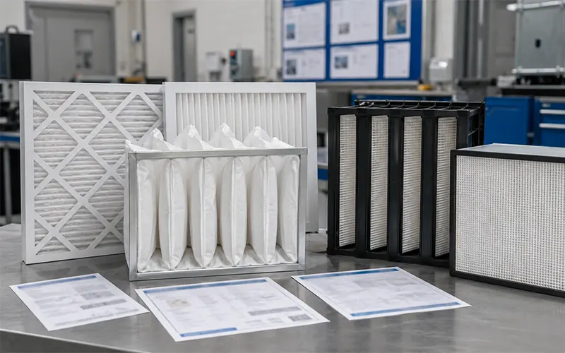 Filtros de panel, de bolsa, compactos y V-bank para sistemas HVAC comerciales.