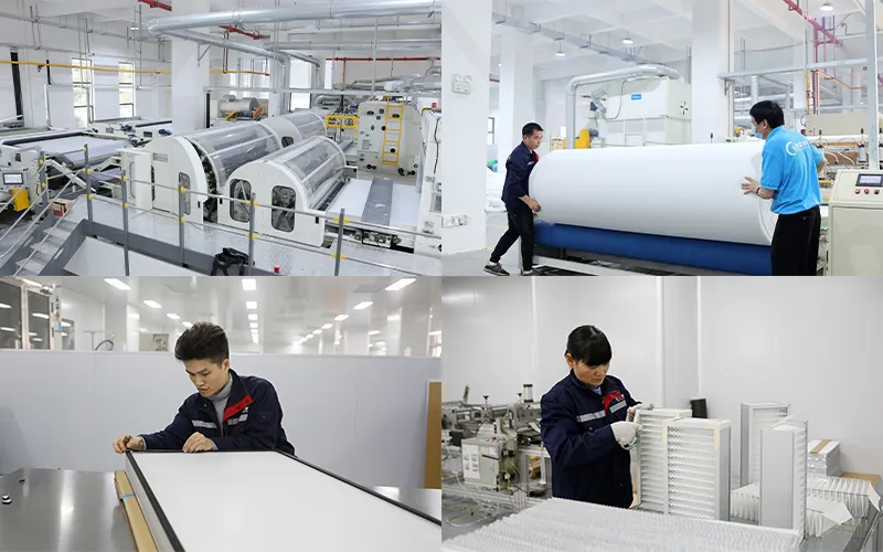 Proceso de fabricación personalizada de filtros de aire en planta de producción.