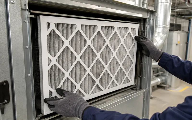 tecnico-comprobando-ajuste-filtro-hvac-rectangular-fugas-bypass-filtros-aire.